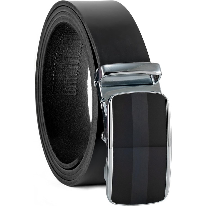 Чоловічий шкіряний ремінь Volmer ATG з автоматичною застібкою та регулюванням | Ширина 35 мм, довжина 125 см, чорний | Можливе скорочення