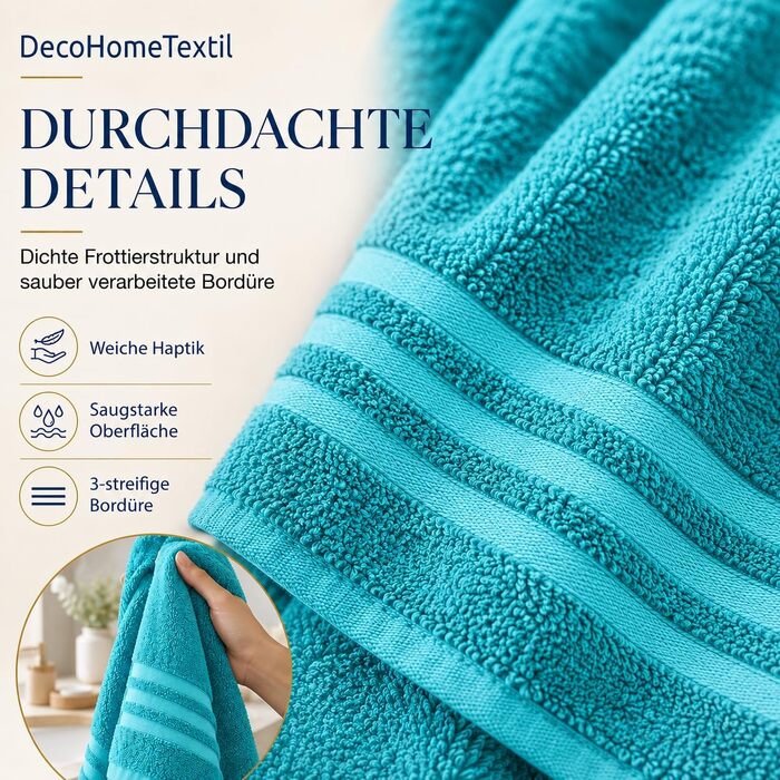 Набір рушників для рук DecoHomeTextil Eco (6 шт), 50x100 см, бірюзовий — екологічний махровий сет, м'який та гігроскопічний