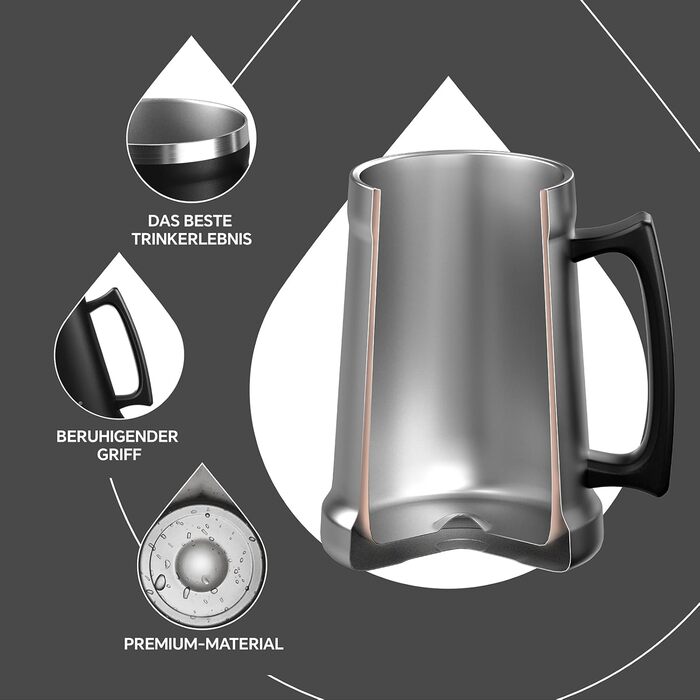 Термокружка для пива Ideus® з нержавіючої сталі, 710 мл, 24oz, з ручкою, для Октоберфесту (чорна)