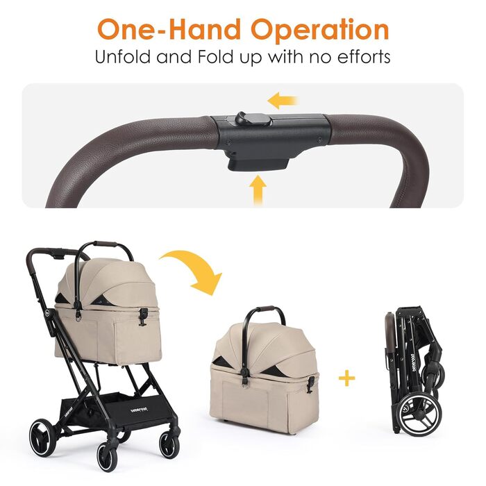 Візок для тварин Beberoad Pets X2: для собак та котів до 20 кг, знімний, складний, водонепроникний, бежевий