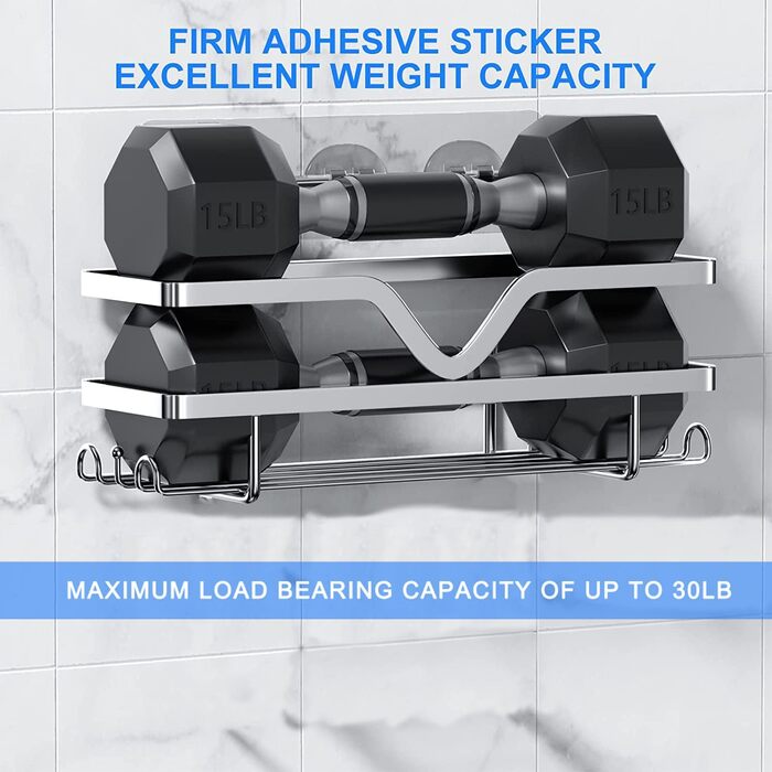 Двопакетна поличка для душу ASelected, органайзер для ванної кімнати без свердління, полиця для душу/кухні з тримачем для бритви, міцна нержавіюча сталь, 4 гачки, сріблястого кольору