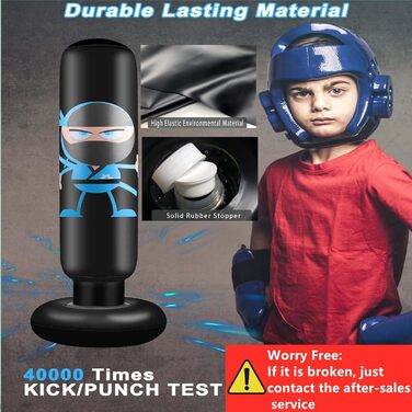 Набір для боксу EIVONDA для дітей 160 см: надувний боксерський мішок з рукавичками для боксу, MMA, карате, тхеквондо. Розрядка енергії для дітей. Чорний