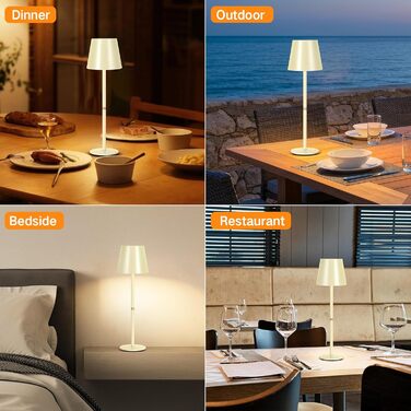 LED-лампа настільна бездротова OUTON, 2 шт. - сенсорне керування, 3 режими, USB-C зарядка, IP54, 30 годин, для дому/саду, чорний/бежевий