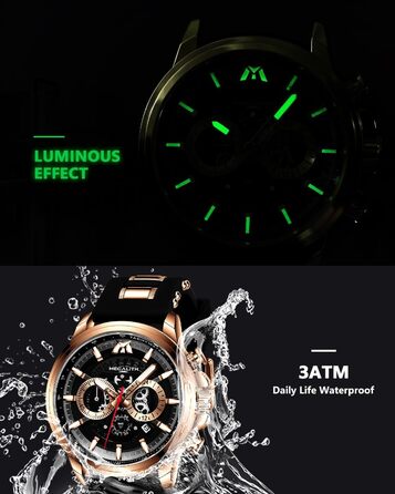 Чоловічий годинник MEGALITH Chronograph: аналоговий водонепроникний годинник з датою та світловим покриттям. Великий кварцовий годинник - ідеальний подарунок для спортивних чоловіків (A1-чорний)