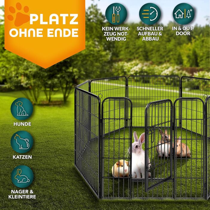 ТресКо® Вольпенlaufstall: Клітка-забіг для цуценят 60 см, з дахом та анкерами | 8-секційна клітка для собак | Складана клітка для собак з дверцятами | Збірка без інструментів | Клітка для тварин, стійка до погодних умов (77 x 80 см)