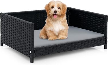 Софа для собак Costway з ротангу PE, лежанка для тварин з знімним подушкою та пральним покриттям, металевий каркас, піднята лежанка для собак маленьких/середніх порід, лежанка для собак для дому та вулиці, 62x46x25 см