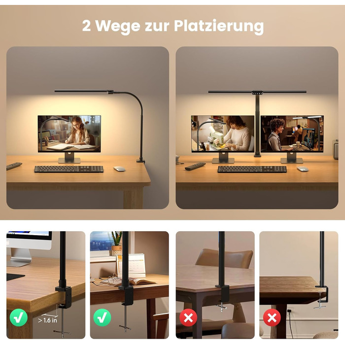SIBRILLE Dual-Head LED Desk Lamp - Dimmable, Adjustable, RGB, Eye Protection for Office & Home