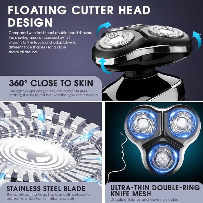 Електричний набір для гоління Anluomania 4-в-1: гоління, стрижка бороди, триммінг, видалення волосся з носа. LED дисплей, акумулятор, для подорожей