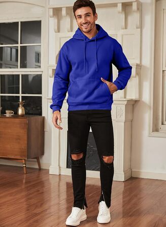 Чоловічий зимовий худі JMIERR — теплий бавовняний світшот з капюшоном та кишенями, синій, розмір L