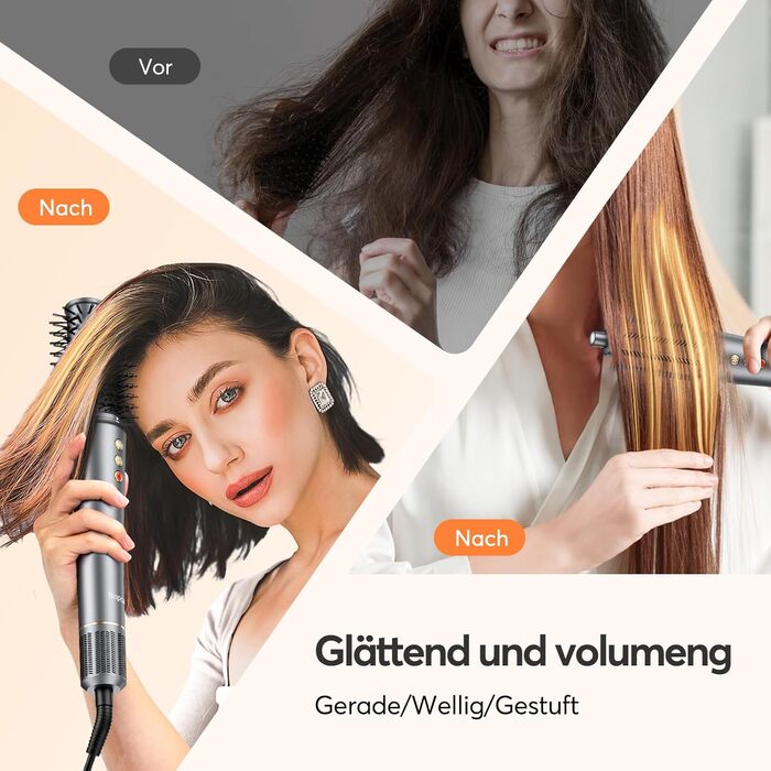 Airstyler 5 в 1 Bopcal: Іонізатор, Фен, 160000 обертів/хв, для швидкого сушіння, об'єм та локони, подарунок для жінок. Чорний.