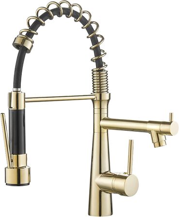 Змішувач кухонний LED з висувною насадкою, 360° поворот, 2 виходи, хром, для кухні, високий тиск, з підсвіткою, преміум-якість