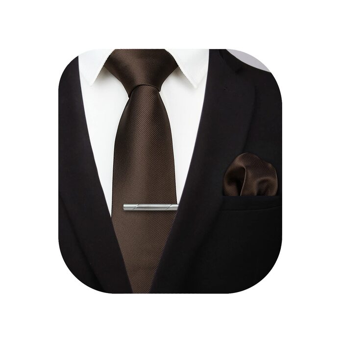 Костюм для весілля HISDERN: краватка, нагрудна хустинка та краваткова затискачка, однотонні кольори, універсальний розмір, коричневий