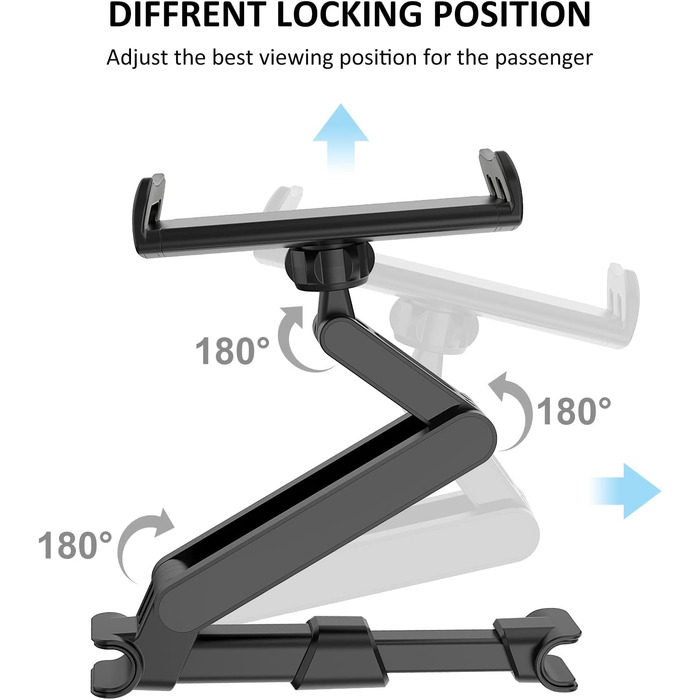 Підставка для планшета/телефону на заднє сидіння авто з поворотним кріпленням 360°, сумісна з усіма планшетами та телефонами (чорний)