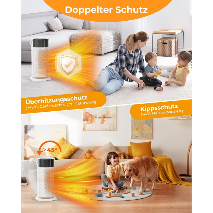 Електричний обігрівач 2000W з PTC-керамічним нагрівачем, тихий, з пультом керування, таймером, поворотним механізмом 70°, LED-дисплеєм для офісу, спальні, ванної кімнати, дому (білий)