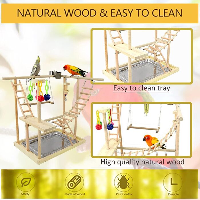 Bird Playground, parakeet toys, bird play stand, bird gym, bird accessories, climbing frame ladder, running cage with feeder cups, tray, swing for budgies, canaries, parakeets, and other birds (#6)