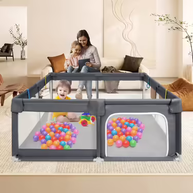 IBVIVIC Playpen Baby Playard 150x180cm, Playpen Baby 300D Oxford Fabric with Breathable Mesh, Non-Slip Base, Baby Fence for Infants Toddlers, Dark Gray Dark Gray 150x180cmx68cm