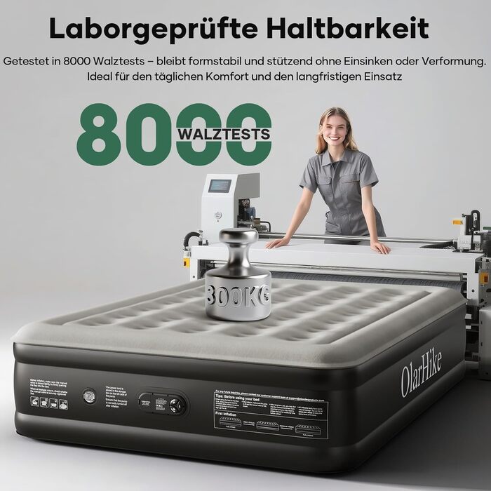 Надувний матрац OlarHike для кемпінгу та дому - 2 особи, 203x152x46 см, чорний, самонадувний