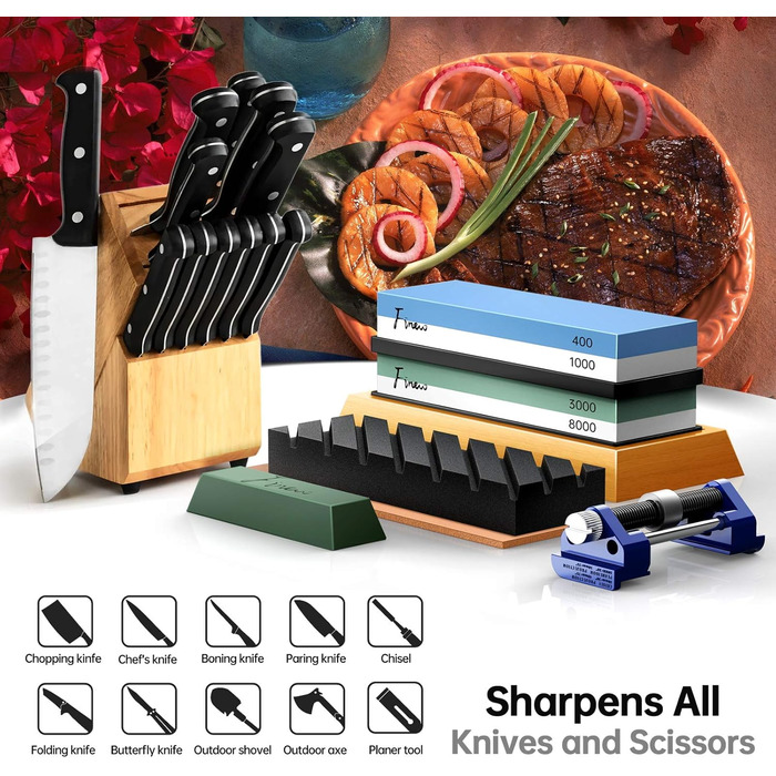 Набір точильних каменів Schleifstein: 400/1000, 3000/8000, з підставкою, зточкою та аксесуарами для ножів