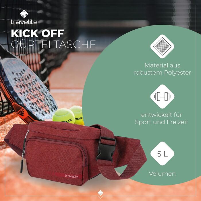 Поясна сумка Travelite Kick Off: 30 см, 5 л, червона - для подорожей та спорту