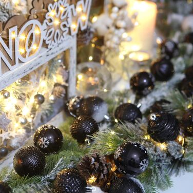 Декоративна куля для ялинки Sea Team з малюнком та блискучими прикрасами, набір (60 мм, чорний)