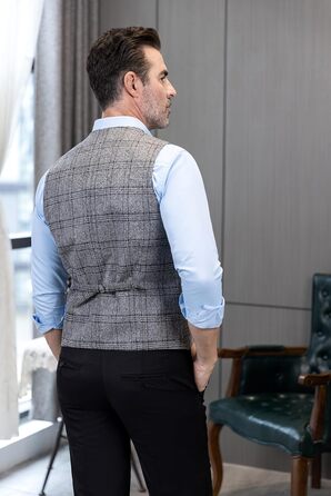 Оливковий костюм для чоловіків Wete, елегантний, в клітинку, приталений, з вовни, твід, для весілля (сірий, L)