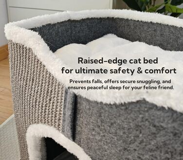 Spindro Cat Cave Cat Bed Large, Cat House Indoor Cat Sleeping Place with Removable Sherpa Cat Cushion and Hanging Toy, Cat Bed, Light Grey 42x42x33cm (4 level (42cmx32cmx84cm), Grey)