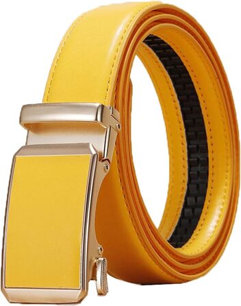 Чоловічий/Жіночий шкіряний ремінь, стильний, регульований, автоматична пряжка, 3,0 см, кольоровий декоративний ремінь Білий (Жовтий, 125x3 см)