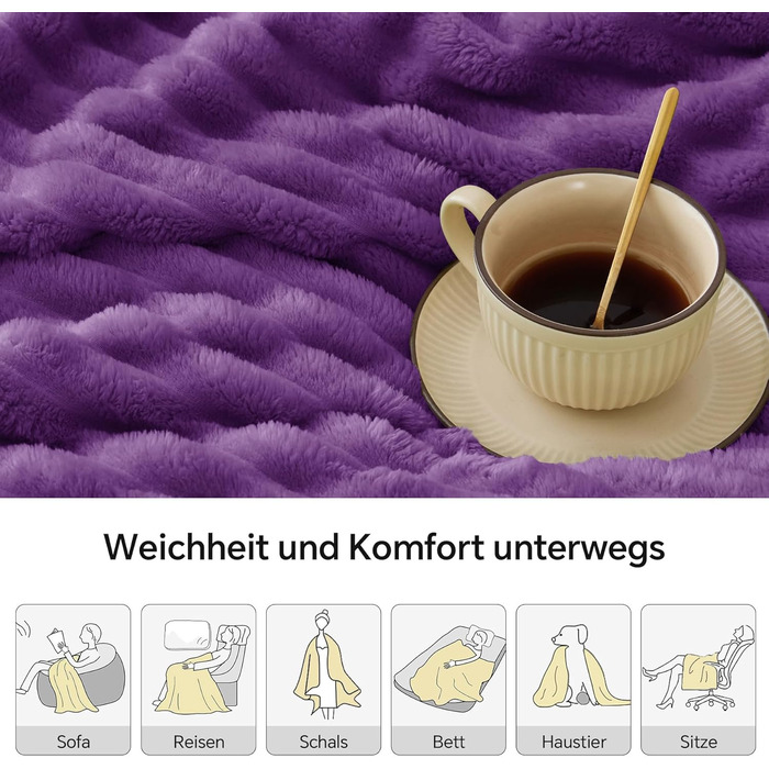 М'яка ковдра BEDELITE з фланелі, 125x150 см/150x200 см, чорна/фіолетова, для дивану, декору, тепла, плед