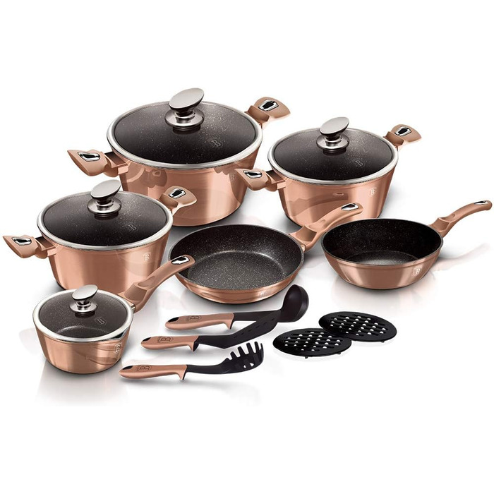 Набір кухонного посуду Berlinger Haus 15 предметів, металік, рожеве золото