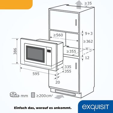 Вбудована мікрохвильова піч Exquisit EMW25-G-020 біла з грилем, сенсорне управління, таймер, швидкий старт
