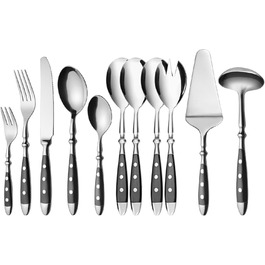 GRÄWE Cutlery Set, Nuremberg, 66-piece, 12-person, stainless steel, black handle, rustic, heavy quality, dishwasher-safe, hand-polished 66-piece | 12 people