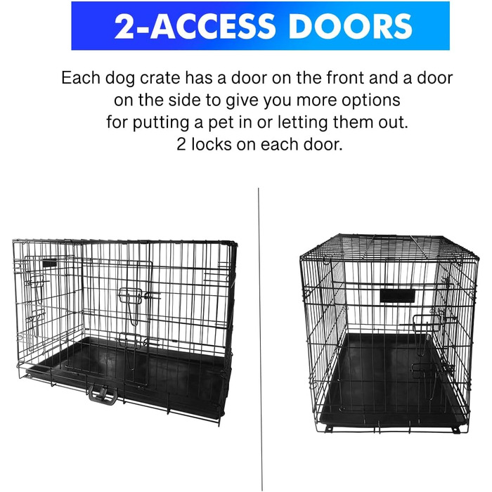Клітка для собак 91x56x62 см, складана з 2 дверцятами, переноска для авто, вольєр для собак, дротяна клітка, розмір L (120x75x79 см)