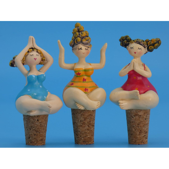 Pommerntraum | 3-Piece Set Bottle Stoppers Bottle Corks Wine Stoppers Yoga Ladies, Nanas, Yoga Figures, Yoga Women, Mermaids