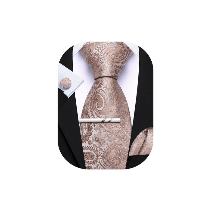 Набір краваток, краватка-метелик, нагрудна хустинка та манжетні кнопки Barry.Wang для чоловіків, шовкова краватка, формальний стиль, весілля, вечірка, бізнес (шампань)