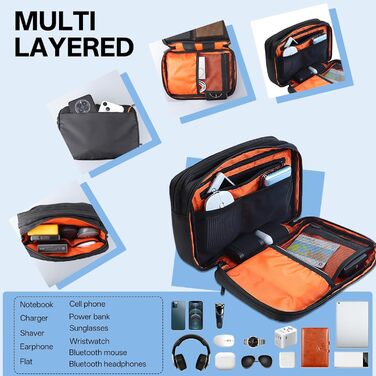 Органайзер для кабелів Teskyer - водонепроникний, портативний, для подорожей, 25 x 17 x 8 см, чорний