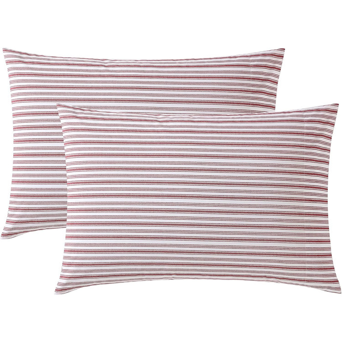 Nautica Standard Pillowcase Set, 2-Piece, Cotton Percale Bedding, Casual Home Decor (Coleridge Stripe Red, 50.8 x 76.2 cm)