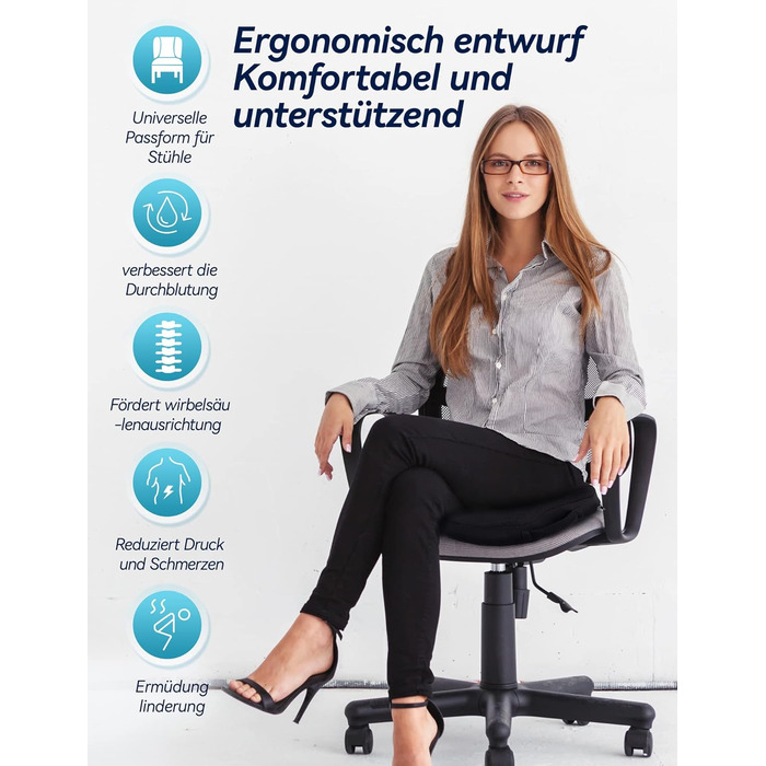 Подушка для сидіння Travel Ease з гелевим та піною з пам'яті: ергономічна підтримка для офісу, авто та геймінгу (чорний)