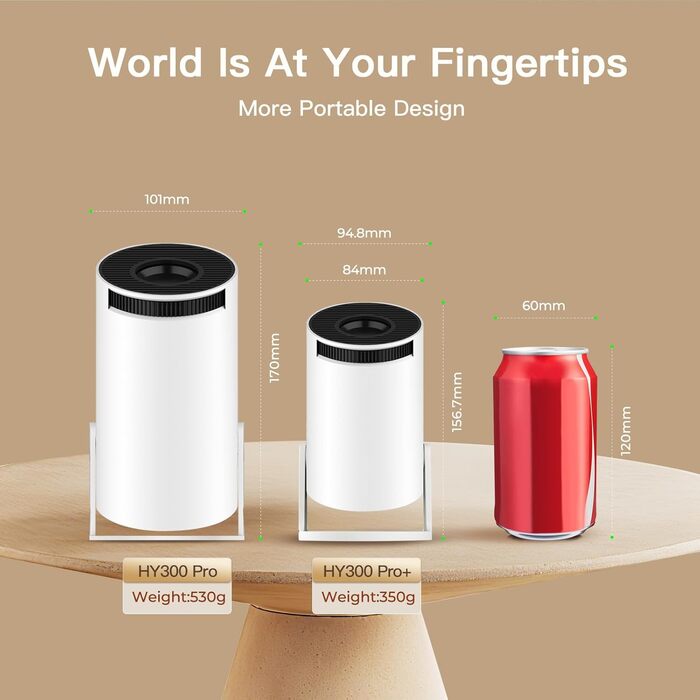 Портативний проєктор LYNCAST з Wi-Fi, Bluetooth та Android 11, 1080P/4K, поворотний на 180°, для дому та на відкритому повітрі (OptiBarrel 005 White)