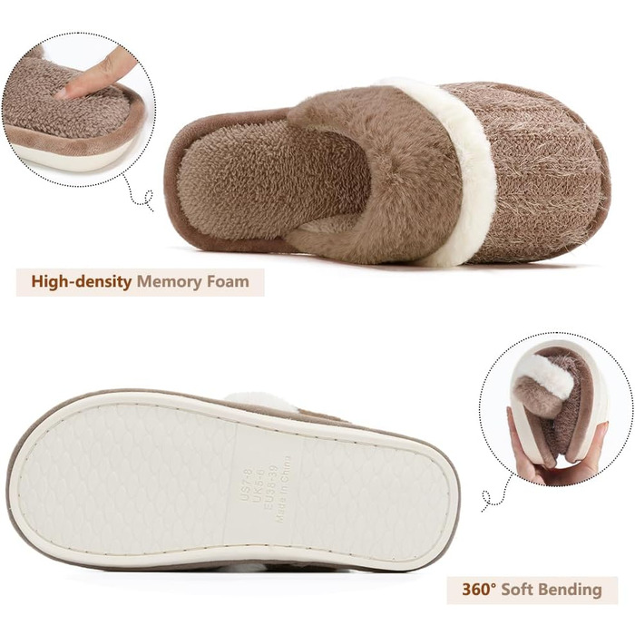 Теплі халати для дому жіночі та чоловічі зимові - м'які та зручні капці з меморі-піною, антиковзкі халати для холодної погоди, стильні та елегантні шльопанці, чудовий подарунок, коричневий, 42/43 EU