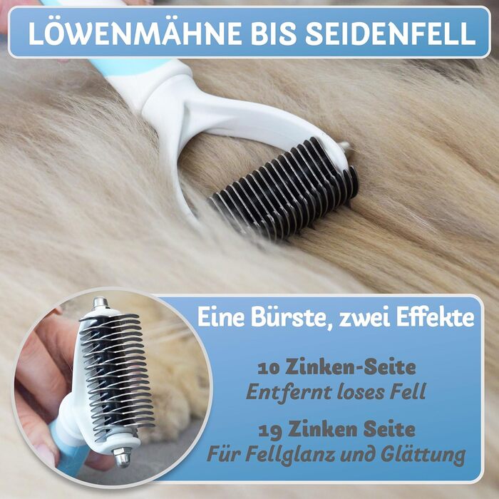 Щітка для собак та котів з довгим волоссям BluePet, видаляє підшерстя та ковтуни. Захист верхнього шару шерсті, видалення ковтунів. Підшерстя-щітка для линьки (S-M котів, блакитна)