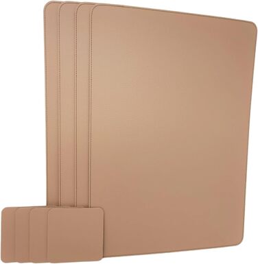 Nikalaz Placemats and Coasters (Set of 4) made of recycled leather, placemats, 4 placemats and 4 coasters, placemats and coasters 10 x 10 cm (40 x 30 cm, Camel)