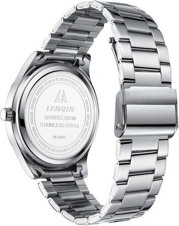 Годинник чоловічий LENQIN, водонепроникний, з нержавіючої сталі, кварцовий, аналоговий, з сапфіровим склом (Argent Bleu)