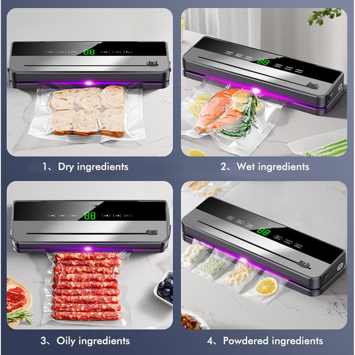 Вакуумний пакувальник, вакууматор, апарат для запаювання фольги, знімний вакуумний пристрій, 10 пакетів для вакуумної упаковки, LED-таймер зворотного відліку, для сухих та вологих продуктів