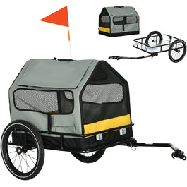 PawHut 3-in-1 Pet Trailer - Dog Bike Trailer, Cargo Trailer for Small Dogs up to 10kg with Reflectors - Oxford Grey