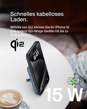 Belkin BoostCharge Pro Powerbank 10000mAh з Qi2 та MagSafe, з вбудованим підсвітником, для iPhone 17, iPhone Air, iPhone 16, 15, 14, Pixel та інших – (5K, Blue)