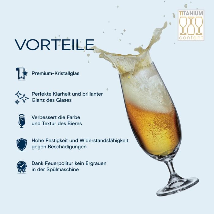 Набір келихів для пива Crystal Bohemia Biergläser 6 шт, 380 мл - кришталеві келихи для пива, міцні, стійкі до подряпин, для подарунка