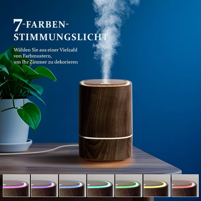 Дифузор для ефірних олій, ультразвуковий, 125 мл, 7 кольорів LED, автовимкнення, для дому та офісу, горіх