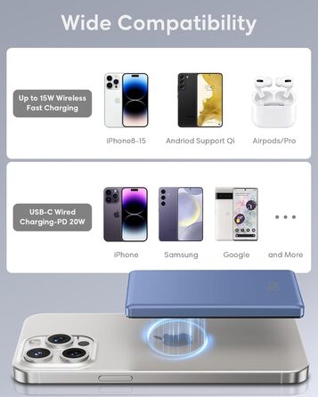 Портативний акумулятор Ntaanoo для iPhone з MagSafe, 5000mAh, 20W, бездротова зарядка, блакитний