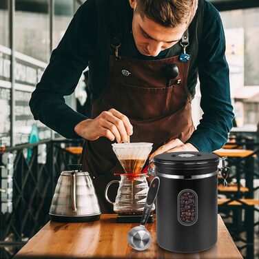 Контейнер для кави ROCKY&CHAO 1.8L з нержавіючої сталі, герметичний, з віконцем, для кавових зерен, чаю, горіхів, какао