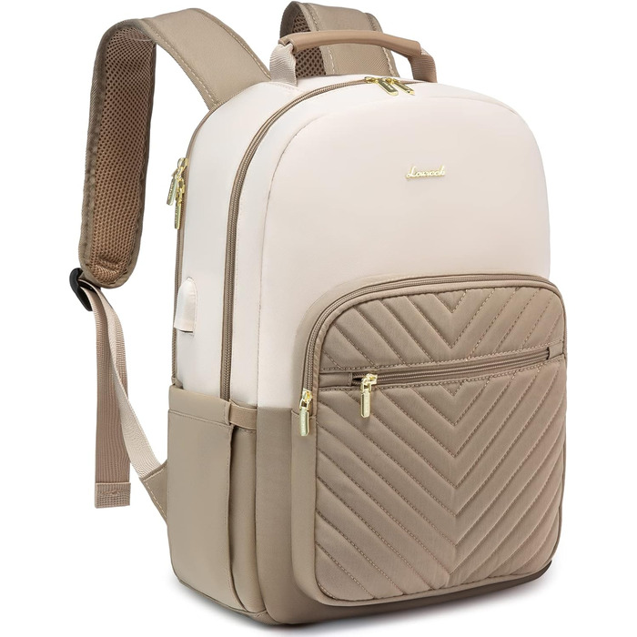 LOVEVOOK Рюкзак для ноутбука, жіночий, 17 дюймів, шкільний, для підлітків, водонепроникний, з USB-портом, для подорожей, університету, бізнесу, бежевий хакі